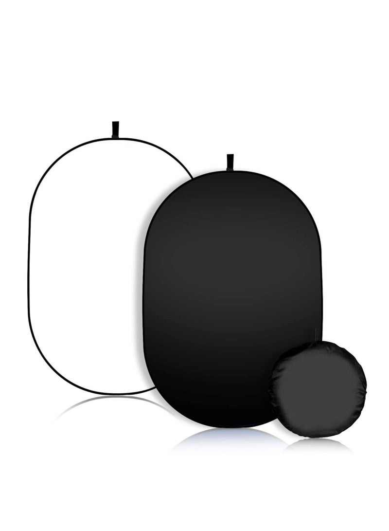 3.3 x 5ft/100 x 150cm Collapsible Twist Background Double-Sided Pop Up Flex Backdrops Chroma Portrait Screen Professional Video Photography Television Studio Props (Black/White)  - Image 1