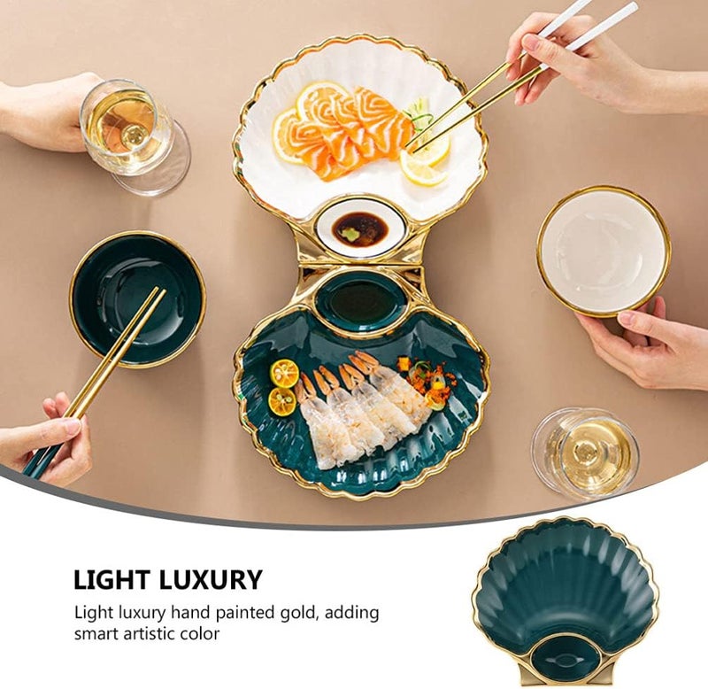Cheese Board Ceramic Dumpling Plate Sushi Plates Shell Shape French Fries Dipping Tray Food Serving Dish Appetizer Storage Tray Dining Dish (Green) Dessert Plate - Image 3