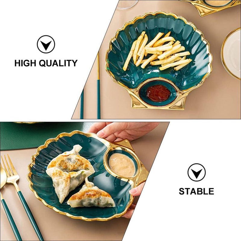 Cheese Board Ceramic Dumpling Plate Sushi Plates Shell Shape French Fries Dipping Tray Food Serving Dish Appetizer Storage Tray Dining Dish (Green) Dessert Plate - Image 2
