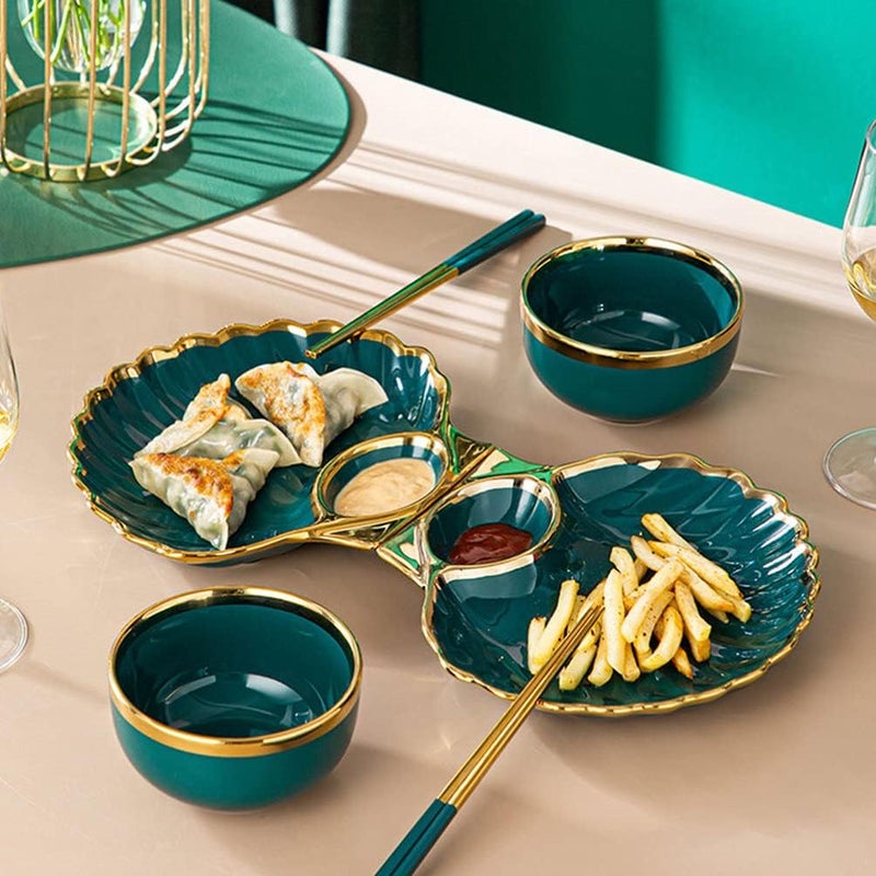 Cheese Board Ceramic Dumpling Plate Sushi Plates Shell Shape French Fries Dipping Tray Food Serving Dish Appetizer Storage Tray Dining Dish (Green) Dessert Plate - Image 5