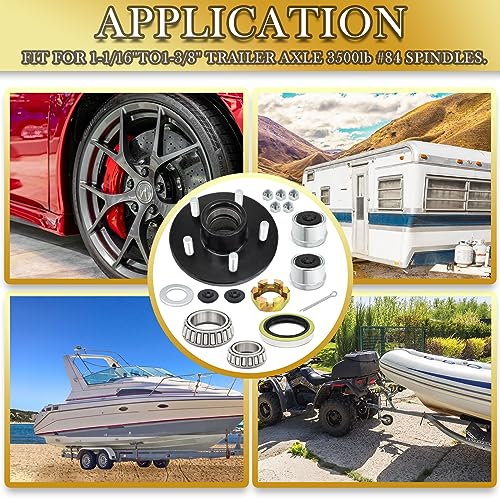 TiciKim 2 Sets Trailer Hub Kit 5 Bolt 4.5 for 3500 lb Trailer Axle Bearing Kit Boat Trailer Hub 5 Lug with Extra Trailer Dust Caps and Rubber Plugs for #84 Spindle 1-1/16'' to 1-3/8" Trailer Axles - Image 5