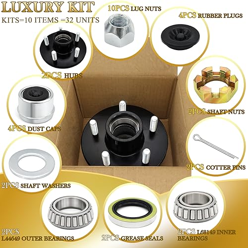 TiciKim 2 Sets Trailer Hub Kit 5 Bolt 4.5 for 3500 lb Trailer Axle Bearing Kit Boat Trailer Hub 5 Lug with Extra Trailer Dust Caps and Rubber Plugs for #84 Spindle 1-1/16'' to 1-3/8" Trailer Axles - Image 4