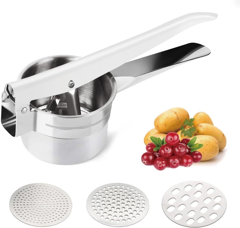 we3 Potato Ricer Masher Heavy Duty Food Presser for Potatoes Purple Potato Pumpkin Lemon Fruit Juice with 3 Pieces Replaceable Ricing Discs for Coarse Fine Ricing - Image 1