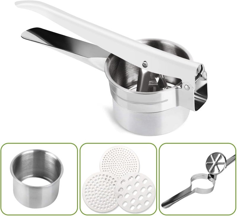 we3 Potato Ricer Masher Heavy Duty Food Presser for Potatoes Purple Potato Pumpkin Lemon Fruit Juice with 3 Pieces Replaceable Ricing Discs for Coarse Fine Ricing - Image 3
