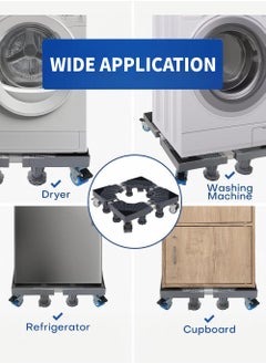 CHHQLZS Washing Machine Base Mini Fridge Stand Universal Mobile Base Adjustable Washer Dryer Dolly Roller Telescopic Movable Pedestal with 4 Lockable Steel Wheels Double Tubes 8 Strong Feet for Refrigerator  - Image 5