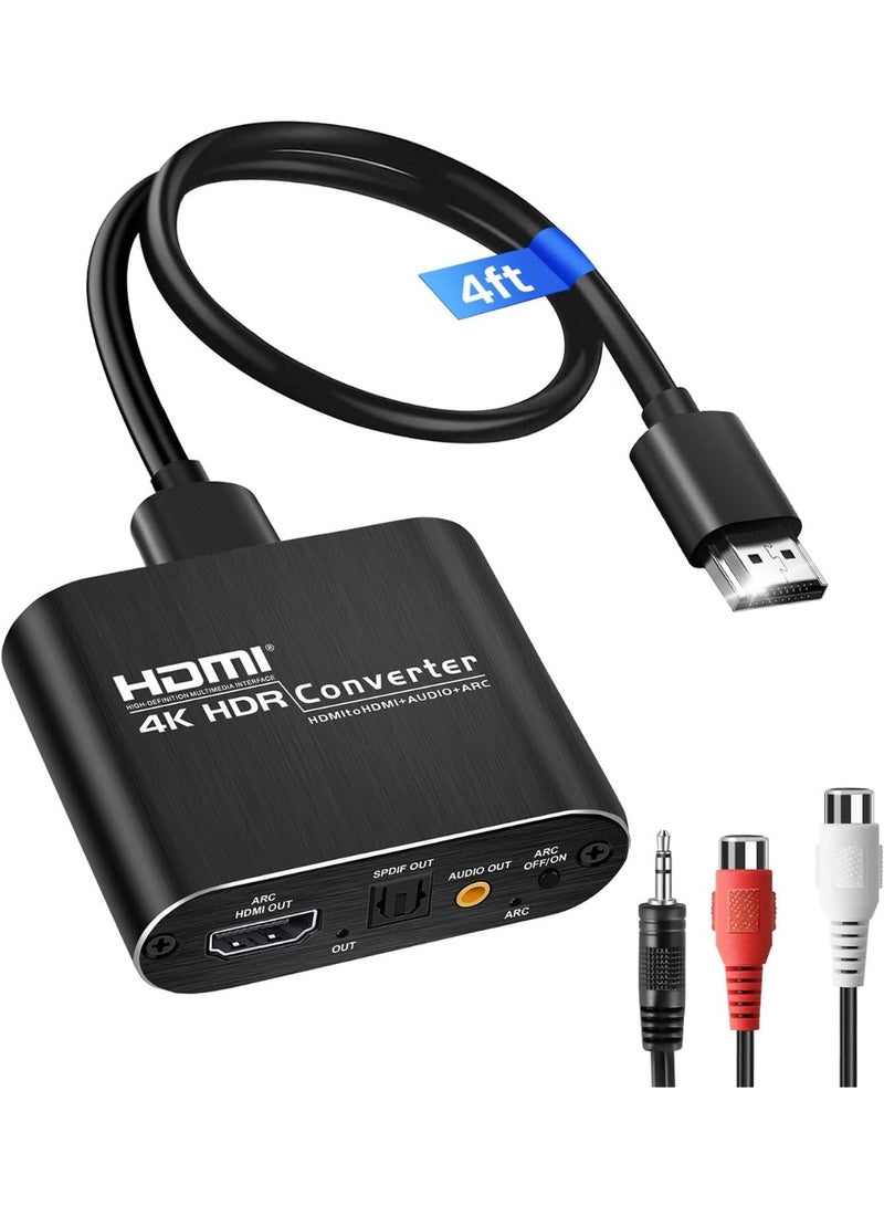 HDMI ARC Audio Extractor 4K@60Hz, HDMI to HDMI + Optical Toslink SPDIF + 3.5mm AUX Stereo, Audio Converter Splitter & Embedder, Supports HDCP2.2, PCM, DTS 5.1, Dolby Digital - Image 1