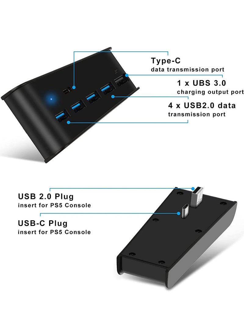 Generic - 5-Port USB Hub for PS5 - High-Speed USB 3.0 Expansion Adapter with Type-C Compatibility for PlayStation 5 Console, Perfect for Gaming Accessories and Charging. - Image 1