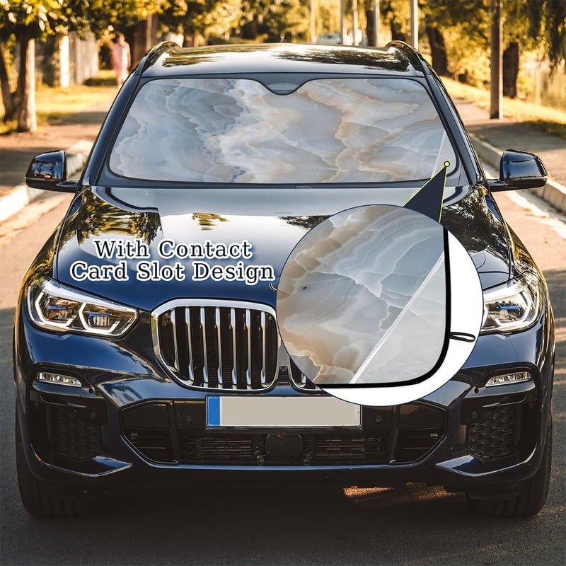 Abstract Marble Foldable Car Windshield Sun Shade, Lightweight Front Window Cover with Suction Cups, UV Block for Interior Protection, Portable, White Yellow - Image 5