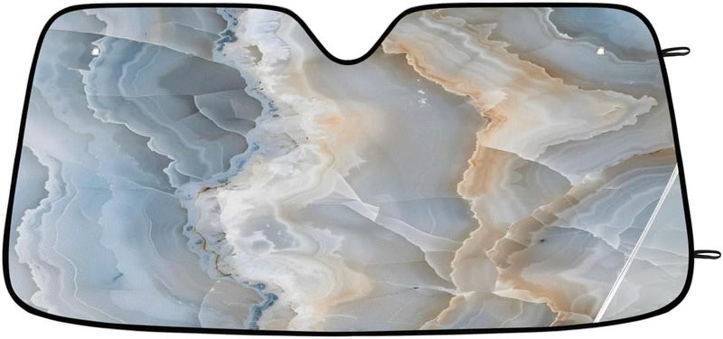 Abstract Marble Foldable Car Windshield Sun Shade, Lightweight Front Window Cover with Suction Cups, UV Block for Interior Protection, Portable, White Yellow - Image 1