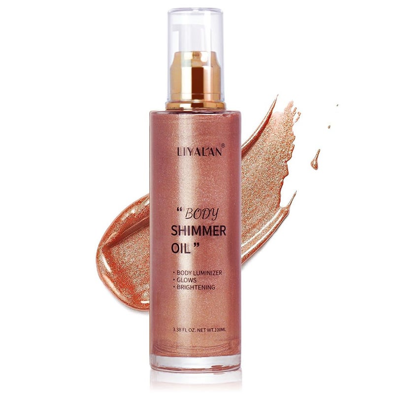Liyalan Shimmer Body Oil Rose Gold 5 Color Bronze Face Glow Pearl Highlighter Illuminator body Makeup Shine Glitter Gold Liquid Taning 3.38 Fl Oz - Image 1