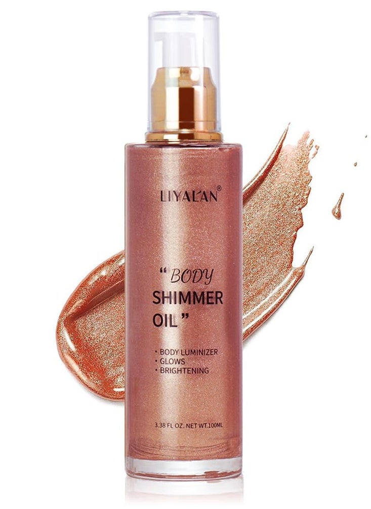 LIYALAN Liyalan Shimmer Body Oil Rose Gold 5 Color Bronze Face Glow Pearl Highlighter Illuminator body Makeup Shine Glitter Gold Liquid Taning(3.38 Fl Oz/05)  - Image 1