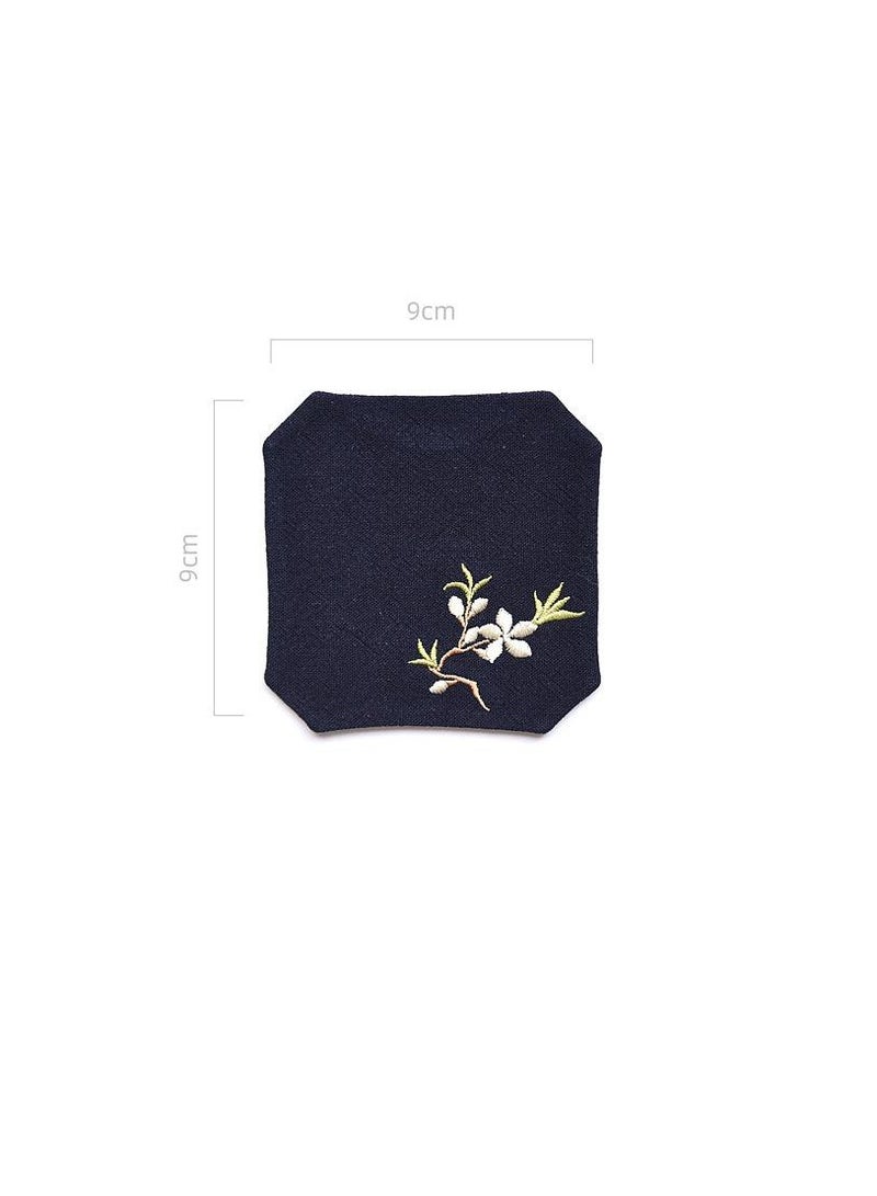 Y&D Chinese Style Cotton Linen Retro Water Absorbing Double Layer Thickened Cup Holder Fabric Embroidered Tea Cup Pad Fabric Art Cup Pad  - Image 2