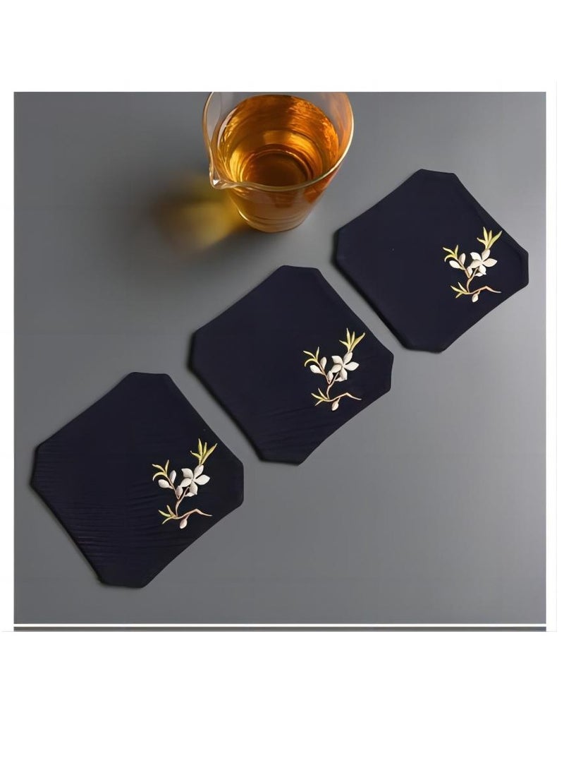 Y&D Chinese Style Cotton Linen Retro Water Absorbing Double Layer Thickened Cup Holder Fabric Embroidered Tea Cup Pad Fabric Art Cup Pad  - Image 3