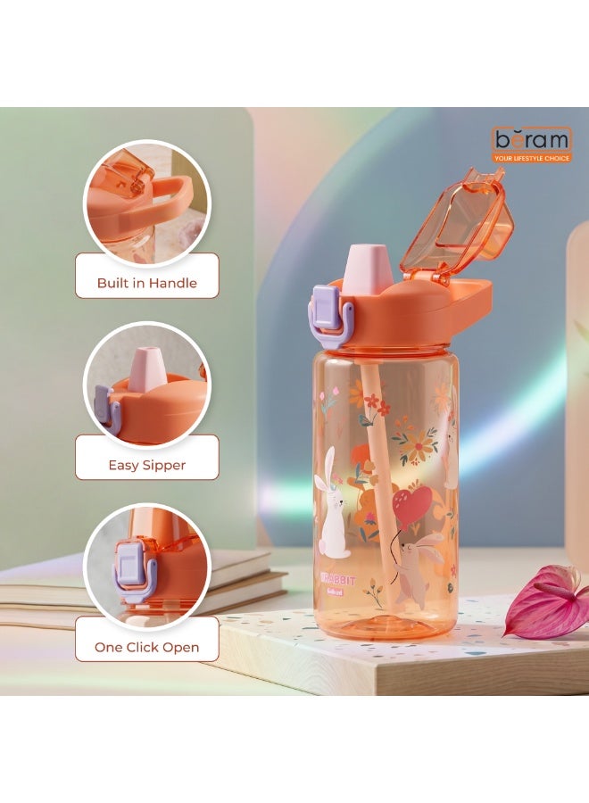 Beram Kids Plastic Water Bottle 600ml – BPA Free Leak Proof Drinking Bottle with Flip Lock Lid  Cute Cartoon Design Lightweight School Water Bottle for Boys & Girls Orange - Image 4
