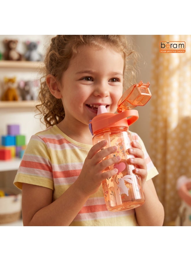 Beram Kids Plastic Water Bottle 600ml – BPA Free Leak Proof Drinking Bottle with Flip Lock Lid  Cute Cartoon Design Lightweight School Water Bottle for Boys & Girls Orange - Image 5