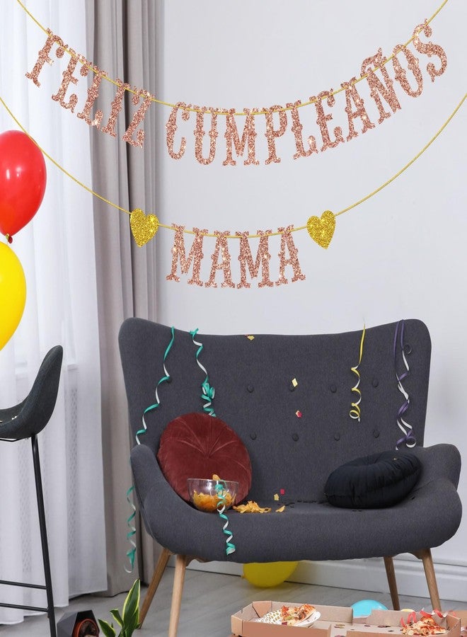 Helewilk Feliz Cumpleaños Mama Banner/Spanish Happy Birthday Mom Banner/Mexican Fiesta Theme Mom' Birthday Mother's Day Party Decorations/Rose Gold Glitter - Image 5