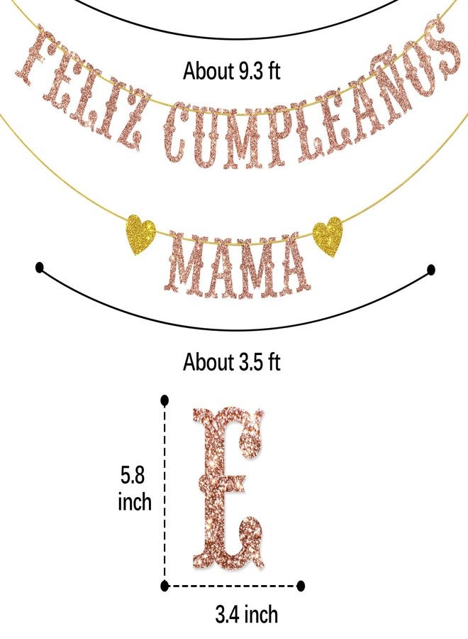 Helewilk Feliz Cumpleaños Mama Banner/Spanish Happy Birthday Mom Banner/Mexican Fiesta Theme Mom' Birthday Mother's Day Party Decorations/Rose Gold Glitter - Image 2