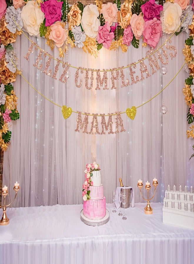 Helewilk Feliz Cumpleaños Mama Banner/Spanish Happy Birthday Mom Banner/Mexican Fiesta Theme Mom' Birthday Mother's Day Party Decorations/Rose Gold Glitter - Image 4