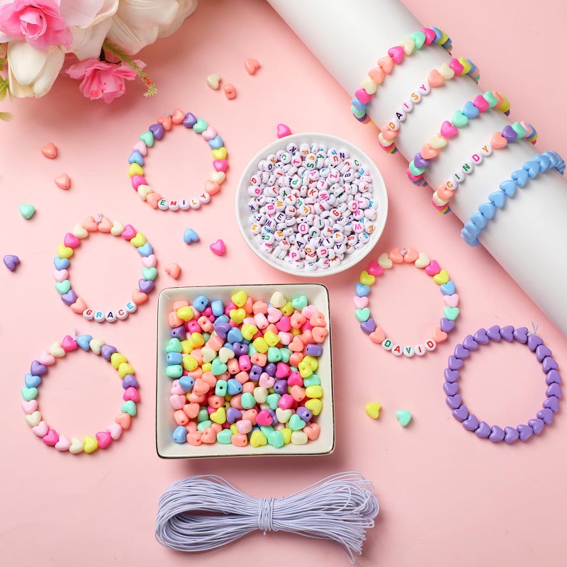 Highergo 1200 Pcs Valentine's Day Bracelets for Women Heart Pastel Bead Bracelet Set DIY Craft Kit Love Heart Stretch Valentine's Day Jewelry Accessories Outfits Festive Party Gifts Favors - Image 1