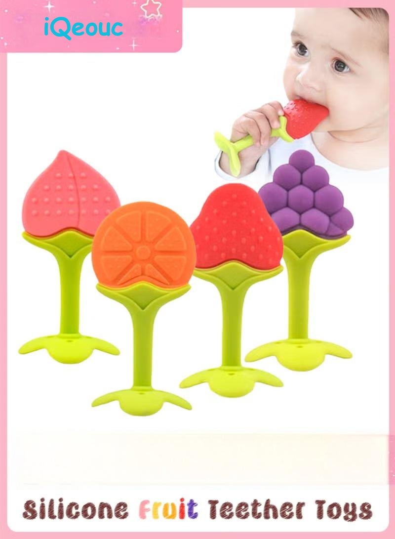 إيكيوك 4 قطع من ألعاب التسنين للأطفال حواف ناعمة وآمنة مصنوعة من السيليكون الناعم المخصص للأغذية لعلاج أسنان الأطفال يمكن وضعها في الثلاجة خالية من مادة BPA بنسبة 100٪ مجموعة لعلاج أسنان الأطفال للبنين والبنات - Image 1