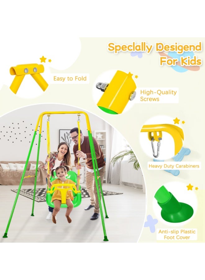 LIODUX 4-in-1 Baby Swing Set and Jumper, Foldable Metal Porch Swings Stand, Heavy Duty Kids Swing Stand, Maximum Weight 90KG, Easy to Assemble, Kids Bouncer for Indoor & Outdoor Playground, Green - Image 5