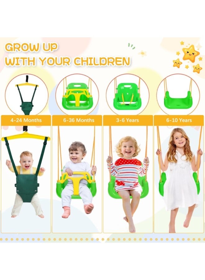 LIODUX 4-in-1 Baby Swing Set and Jumper, Foldable Metal Porch Swings Stand, Heavy Duty Kids Swing Stand, Maximum Weight 90KG, Easy to Assemble, Kids Bouncer for Indoor & Outdoor Playground, Green - Image 2