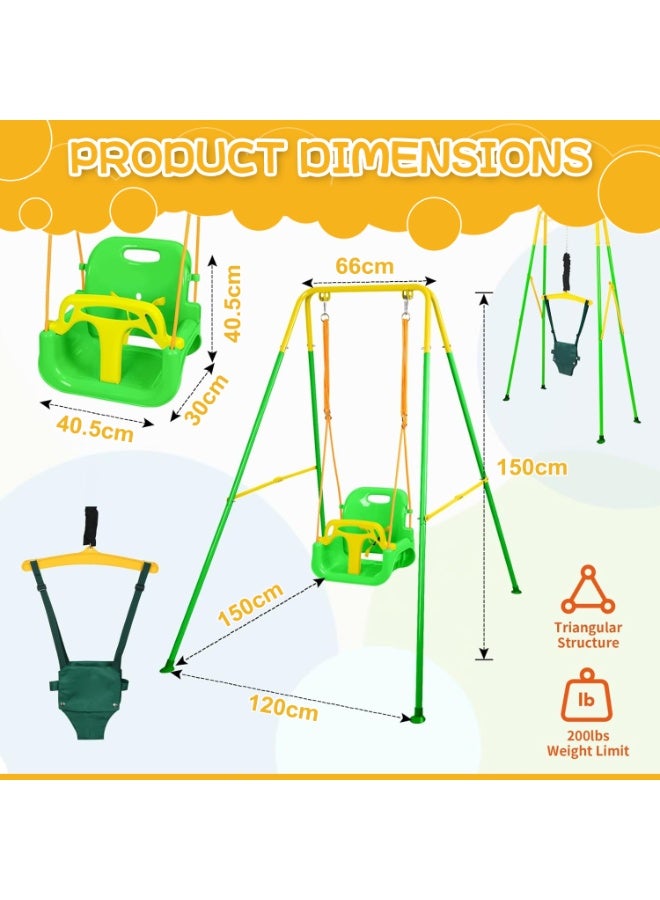 LIODUX 4-in-1 Baby Swing Set and Jumper, Foldable Metal Porch Swings Stand, Heavy Duty Kids Swing Stand, Maximum Weight 90KG, Easy to Assemble, Kids Bouncer for Indoor & Outdoor Playground, Green - Image 4