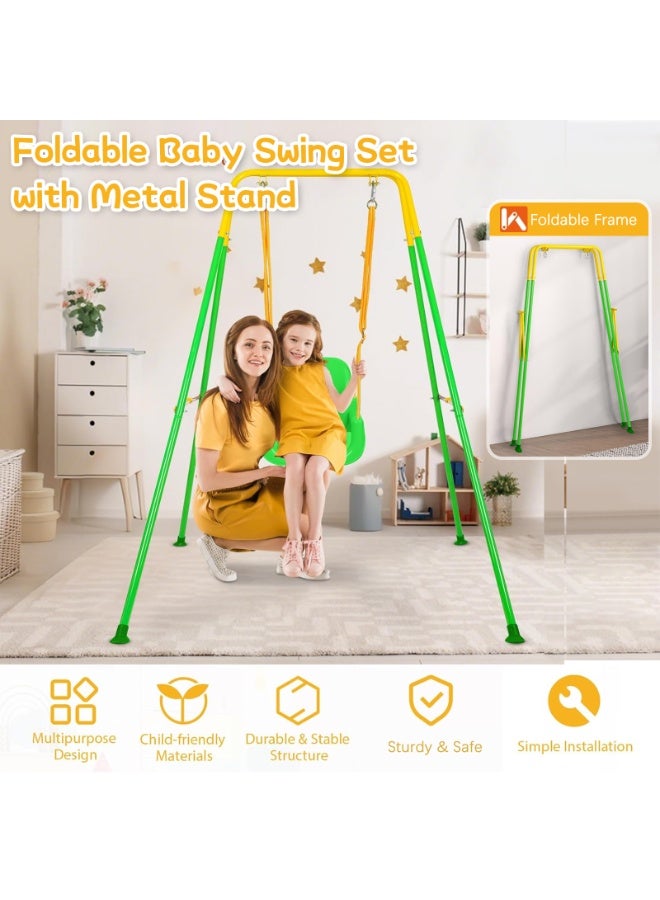 LIODUX 4-in-1 Baby Swing Set and Jumper, Foldable Metal Porch Swings Stand, Heavy Duty Kids Swing Stand, Maximum Weight 90KG, Easy to Assemble, Kids Bouncer for Indoor & Outdoor Playground, Green - Image 3