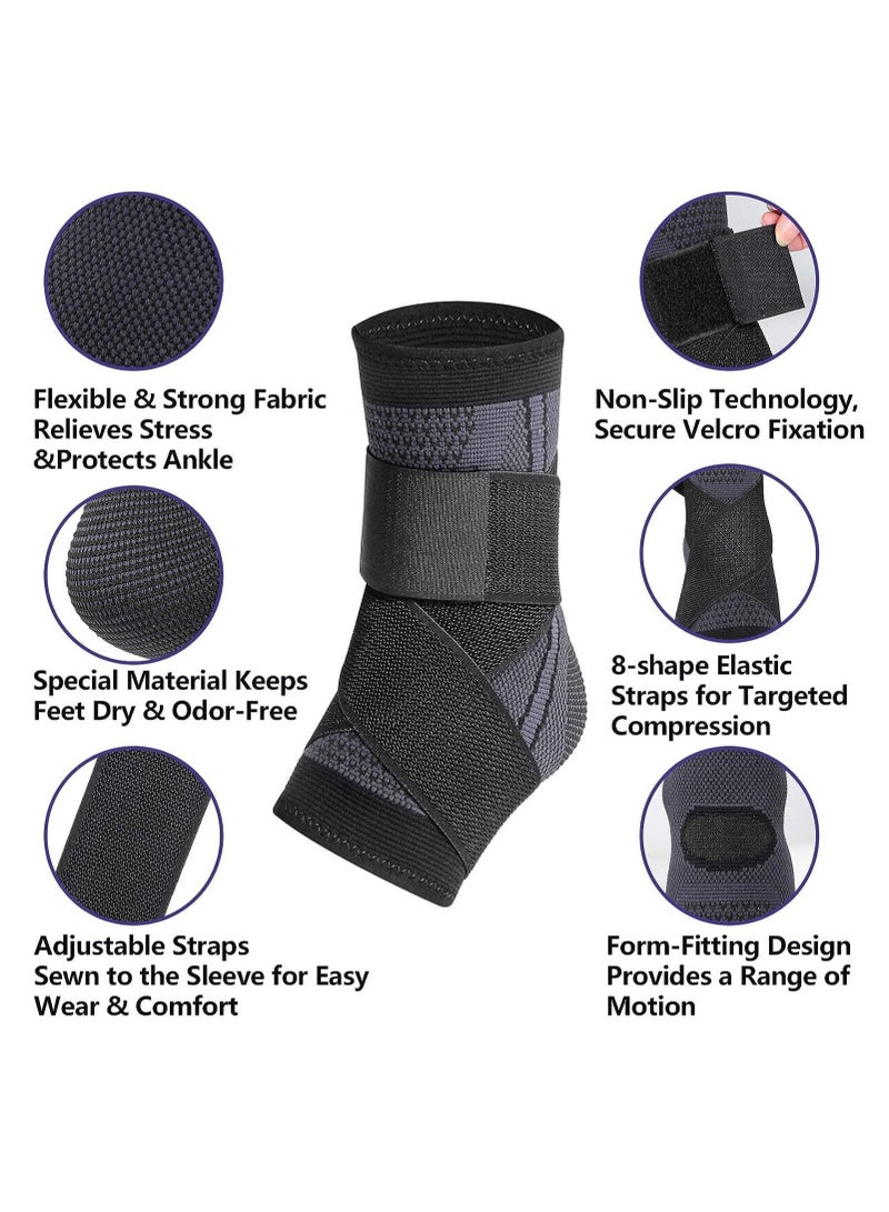 Gonice 1 pair Ankle Support Brace, Adjustable Compression Ankle Support, for Men Women Achilles Tendon Support and Plantar Fasciitis, Eases Pain Swelling and Sprained Ankle Pain - Image 2