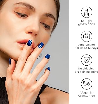NAILOG Semi Cured Gel Nail Strips 20 Extra Long Stickers Glossy Long Lasting Soft Gel Finish Wrap Sapphire Blue - Image 3