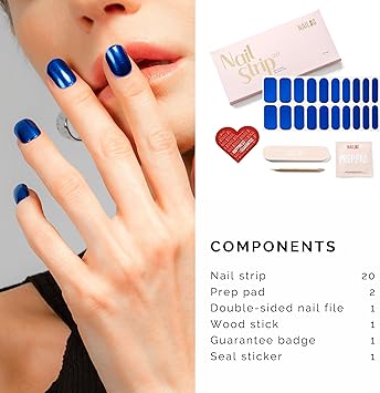 NAILOG Semi Cured Gel Nail Strips 20 Extra Long Stickers Glossy Long Lasting Soft Gel Finish Wrap Sapphire Blue - Image 5