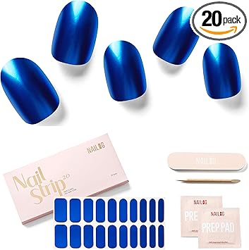NAILOG Semi Cured Gel Nail Strips 20 Extra Long Stickers Glossy Long Lasting Soft Gel Finish Wrap Sapphire Blue - Image 1