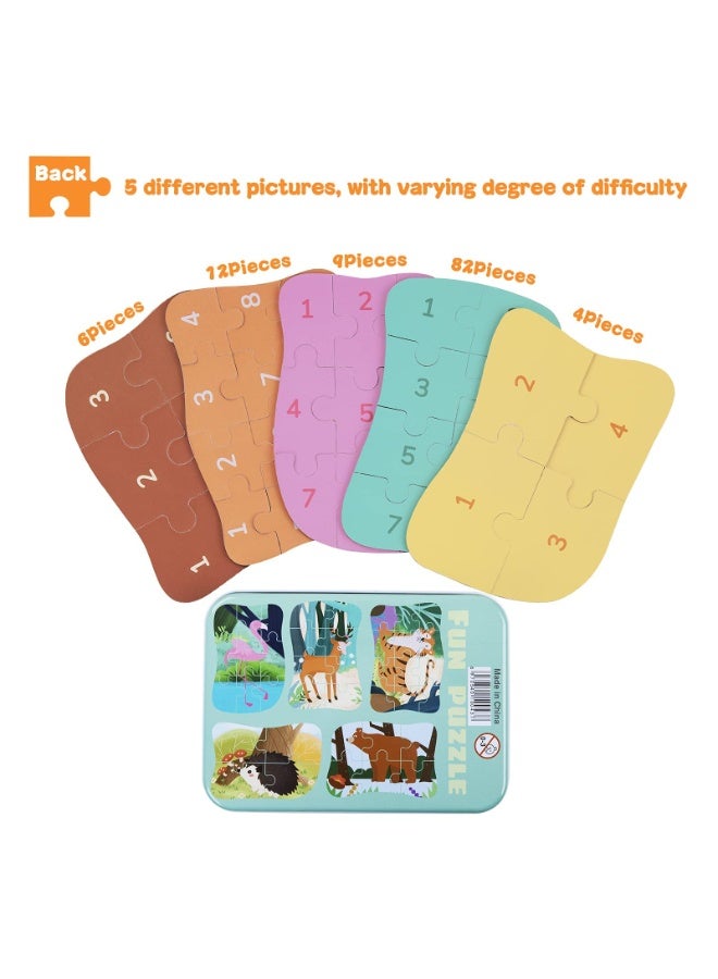 Bukela Children’s Wooden Puzzle Toy – Tin Box, Five-in-One Flamingo Design, Brain Teaser for Kids - Image 2
