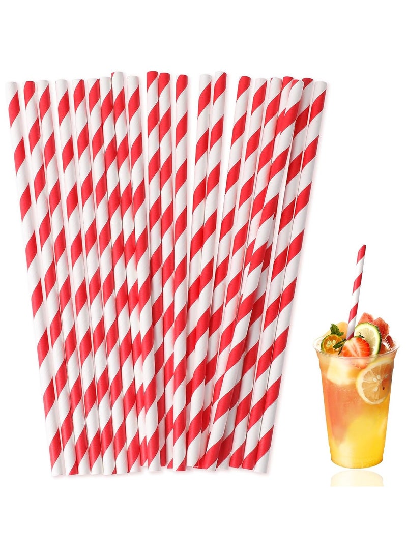 100 Pieces Disposable Red Striped Paper Straws,Party Decorative Straw Cocktail Drinking Straws Bulk for Drinking Crafts Birthday Wedding Party Decorations Supplies  - Image 1