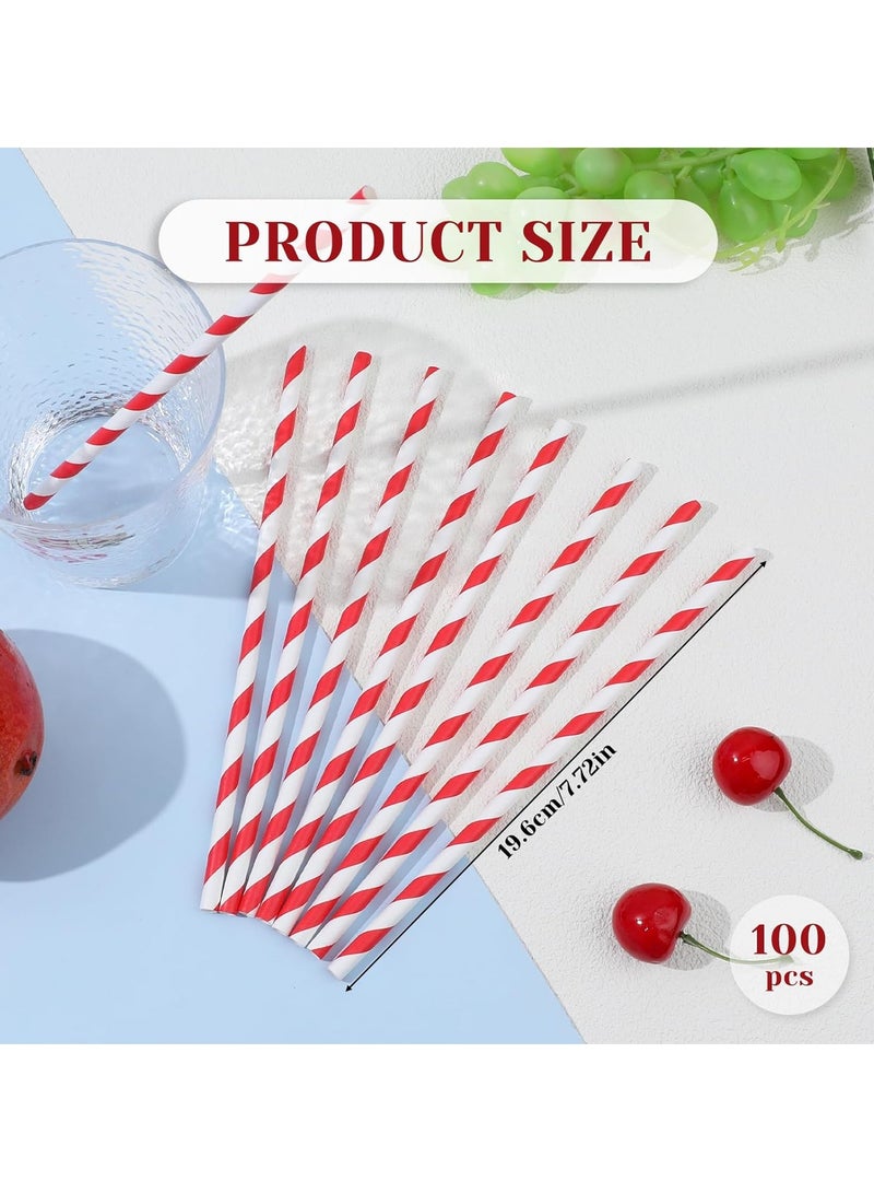 100 Pieces Disposable Red Striped Paper Straws,Party Decorative Straw Cocktail Drinking Straws Bulk for Drinking Crafts Birthday Wedding Party Decorations Supplies  - Image 2