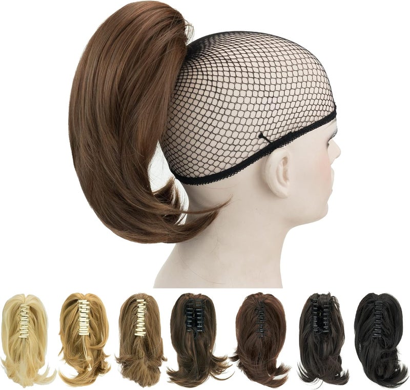 IMISSU Cute Short Claw Ponytail Grab Hairpieces Thick Clip In Hair Extensions Little Pony Tail Hair Pieces for Women Reddish Brown
