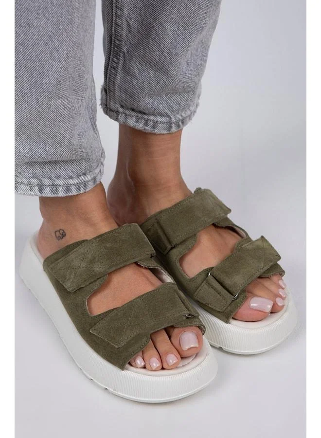 Manijero  Farah Women's Genuine Leather Double strap Çağla Green Suede - White Slipper. for Women | Best Price UAE