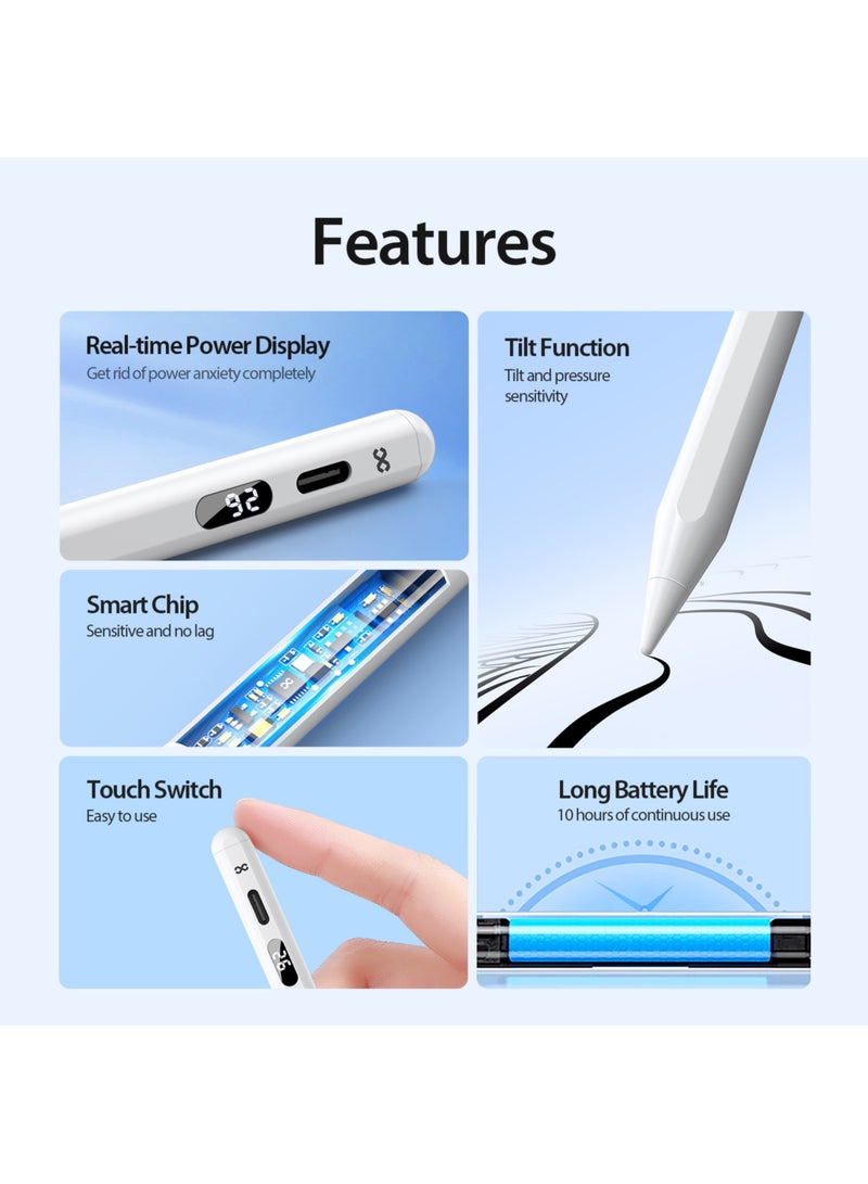 INFINYTY iPad Stylus Pen – Pointé Series, Real-Time Battery Display, Attaches Magnetically with iPad, One Extra Nib, Palm Rejection, Pressure Sensitivity, Smart Chip, USB-C Fast Charging, 10-Hour Battery Life & Auto Sleep - Image 4