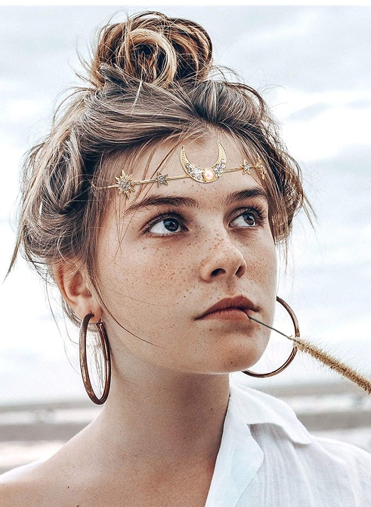 Elegant Gold and Crystal Moon Star Hair Accessories Perfect for Weddings and Special Occasions for Women and Girls - Image 1