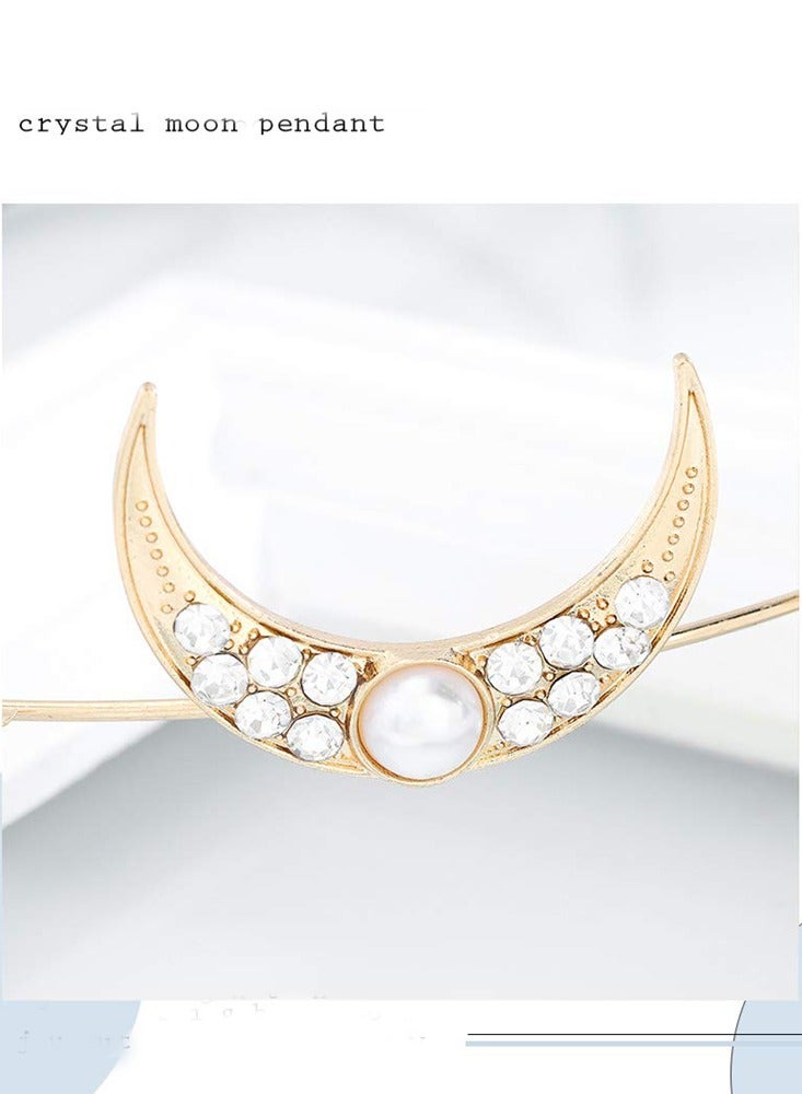 Elegant Gold and Crystal Moon Star Hair Accessories Perfect for Weddings and Special Occasions for Women and Girls - Image 3