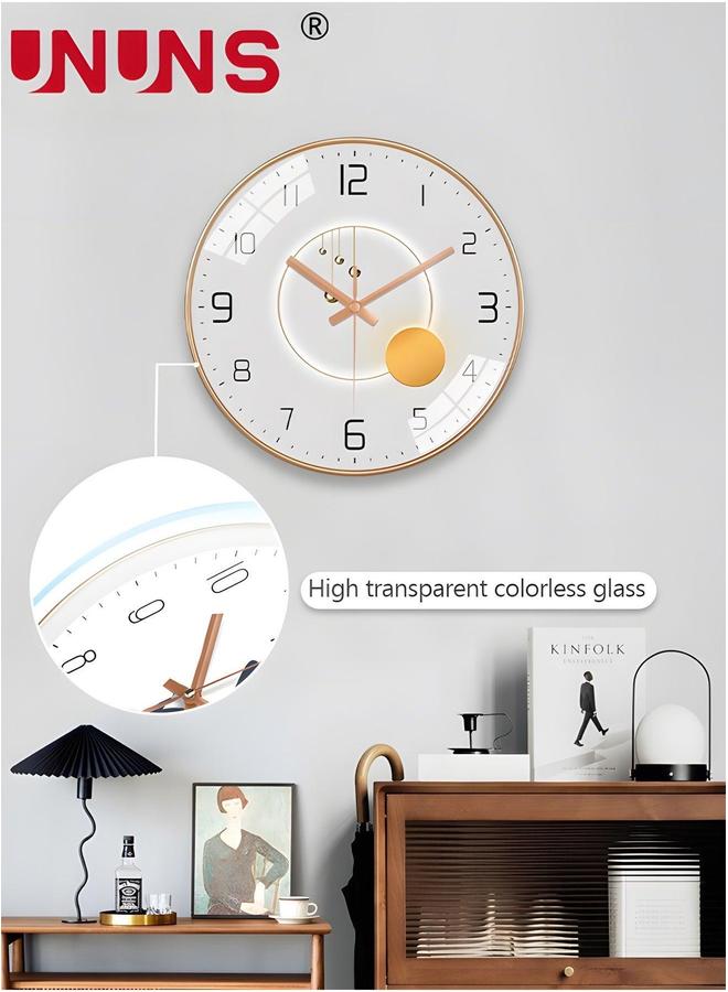 UNUNS 12 Inch Wall Clock, Silent Non-Ticking Clock Glass Round Clocks Modern Quartz Decorative for Home Living Room Bedroom Kitchen - Image 2