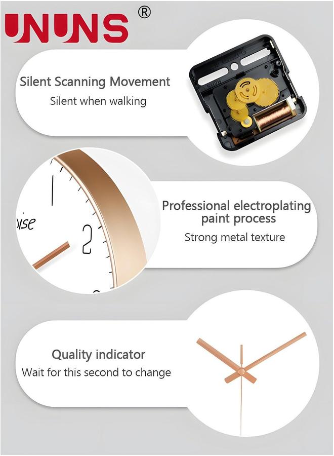 UNUNS 12 Inch Wall Clock, Silent Non-Ticking Clock Glass Round Clocks Modern Quartz Decorative for Home Living Room Bedroom Kitchen - Image 3