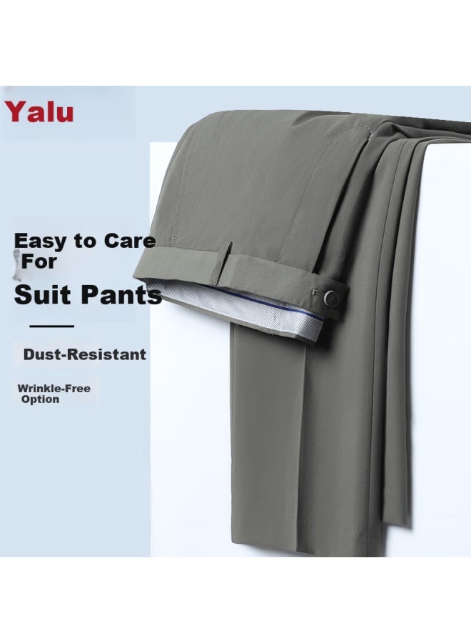Yalu Men's High Elasticity Business Casual Dress Pants High Waist Straight Leg Suit Trousers For Dad - Image 1