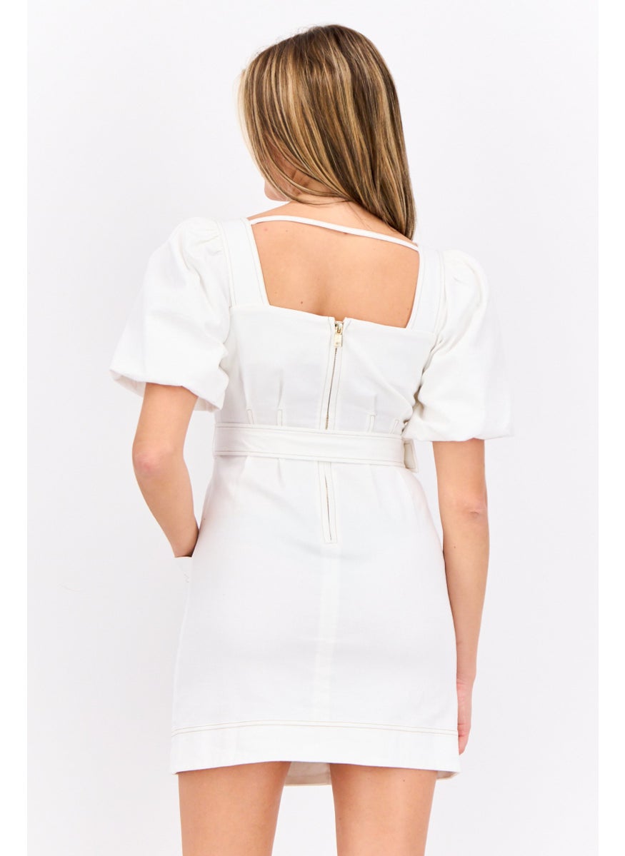 STEVE MADDEN - Women Solid Belted Mini Dress, White - Image 1