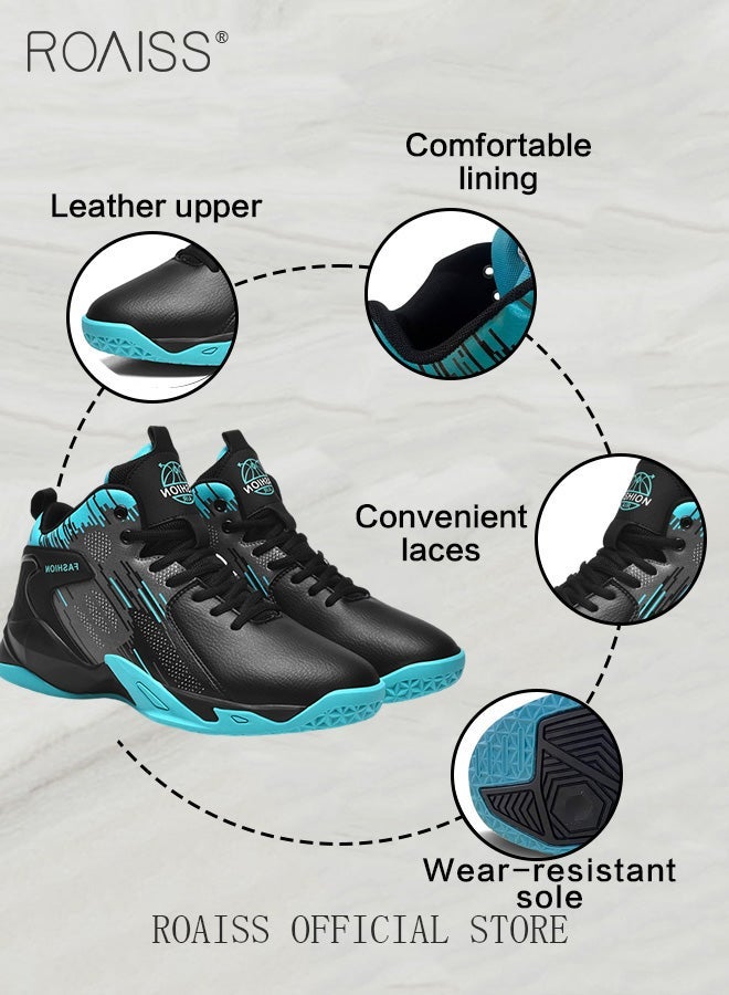 roaiss Men's High-Top Basketball Shoes, Boys' Anti-Skid Training Shoes Comfortable Shoes Breathable Sports Shoes Non Slip Shock Absorbing Lace up Thick Sole Running Sports Shoes Blue - Image 5