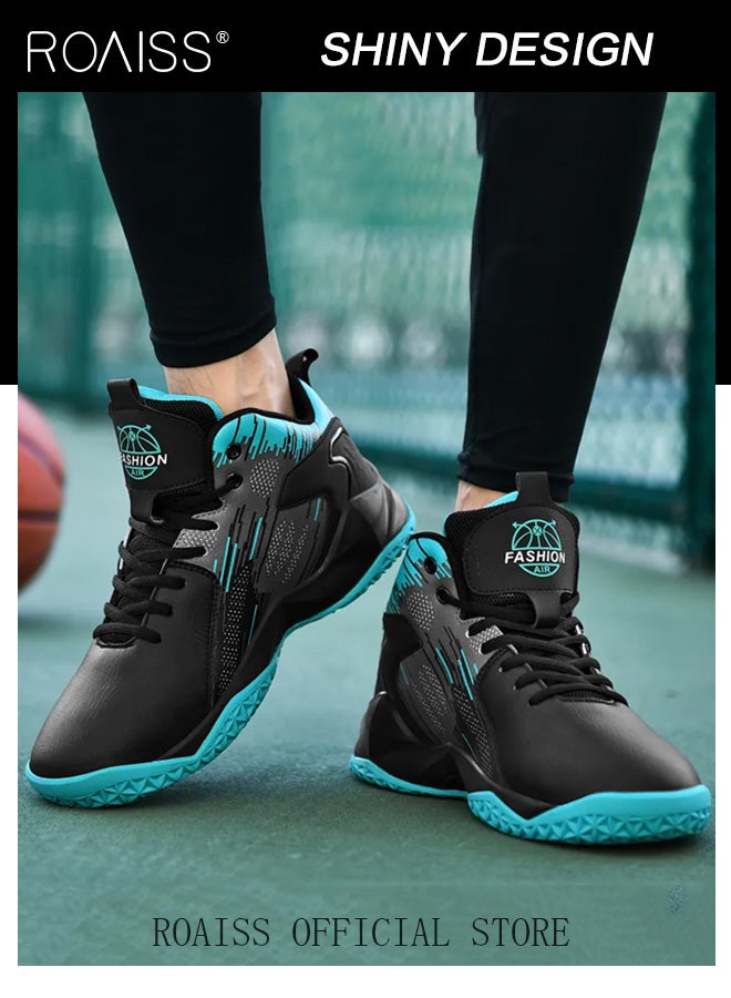 roaiss Men's High-Top Basketball Shoes, Boys' Anti-Skid Training Shoes Comfortable Shoes Breathable Sports Shoes Non Slip Shock Absorbing Lace up Thick Sole Running Sports Shoes Blue - Image 4