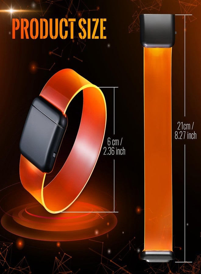 ElectricWise 2 Pcs Burning Man Light Up Bracelets, Magnetic Buckle Design with 3 Flashing Modes, Glow in The Dark Bracelets Party Supplies for Concert Rave Party Christmas Night Riding(Orange) - Image 2