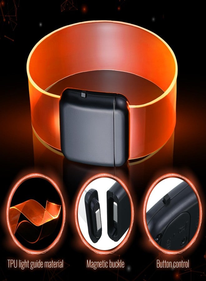 ElectricWise 2 Pcs Burning Man Light Up Bracelets, Magnetic Buckle Design with 3 Flashing Modes, Glow in The Dark Bracelets Party Supplies for Concert Rave Party Christmas Night Riding(Orange) - Image 5