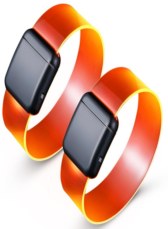 ElectricWise 2 Pcs Burning Man Light Up Bracelets, Magnetic Buckle Design with 3 Flashing Modes, Glow in The Dark Bracelets Party Supplies for Concert Rave Party Christmas Night Riding(Orange) - Image 1