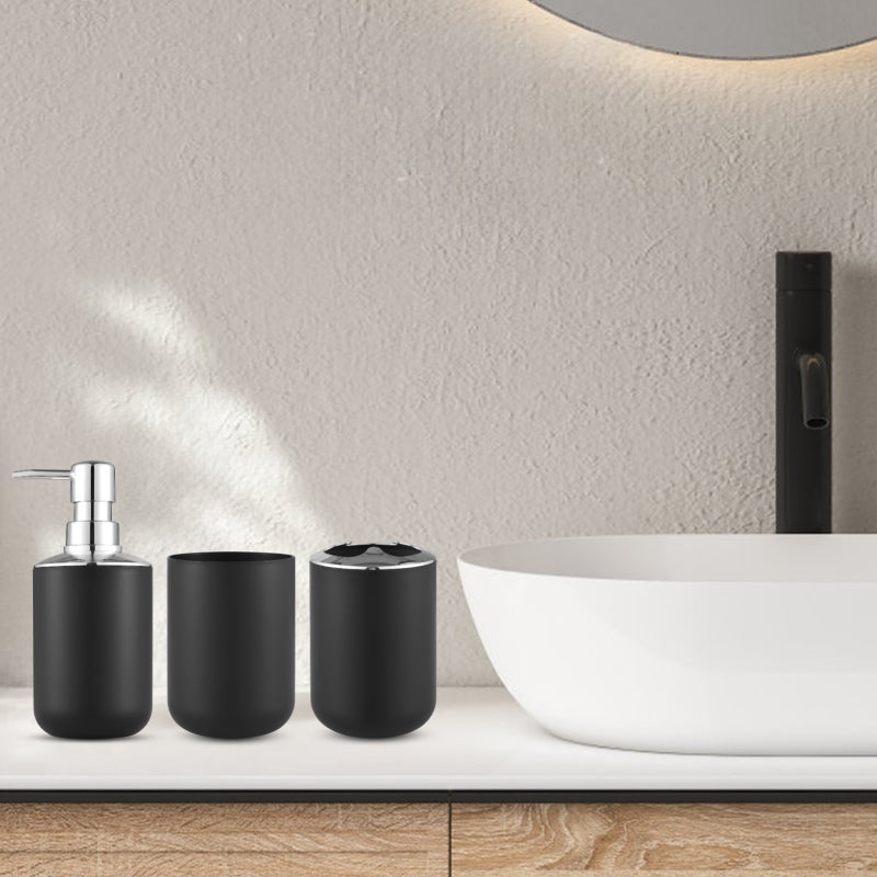Bathroom Accessories Set: 9Pcs Durable Plastic - Odor Control Auto-Closing Lid, Easy To Clean Black Bathroom Decor for Home Bathroom, Dorm, Apartment, Camping - Image 4
